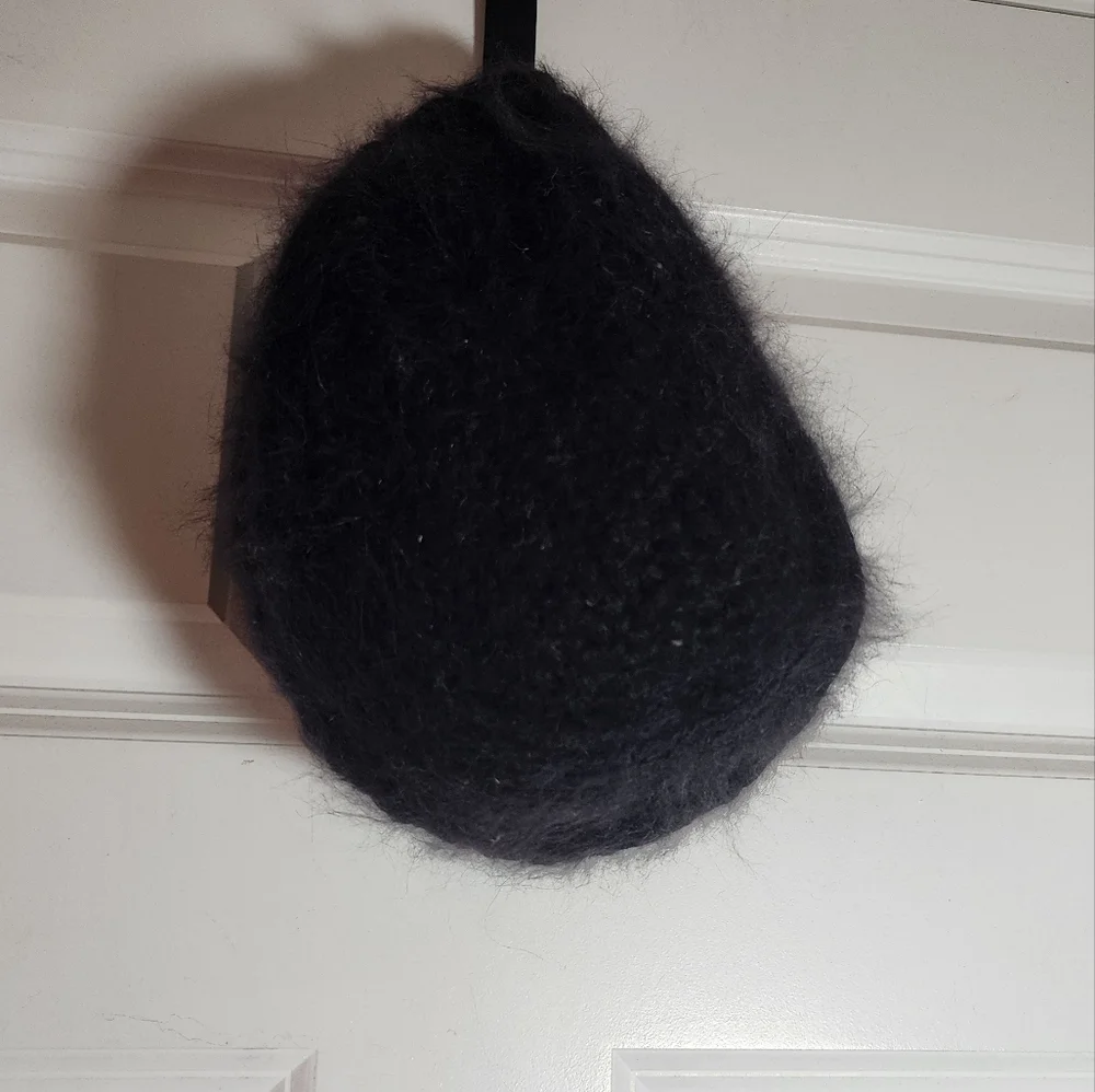 Black Fuzzy Knit Beanie Hat